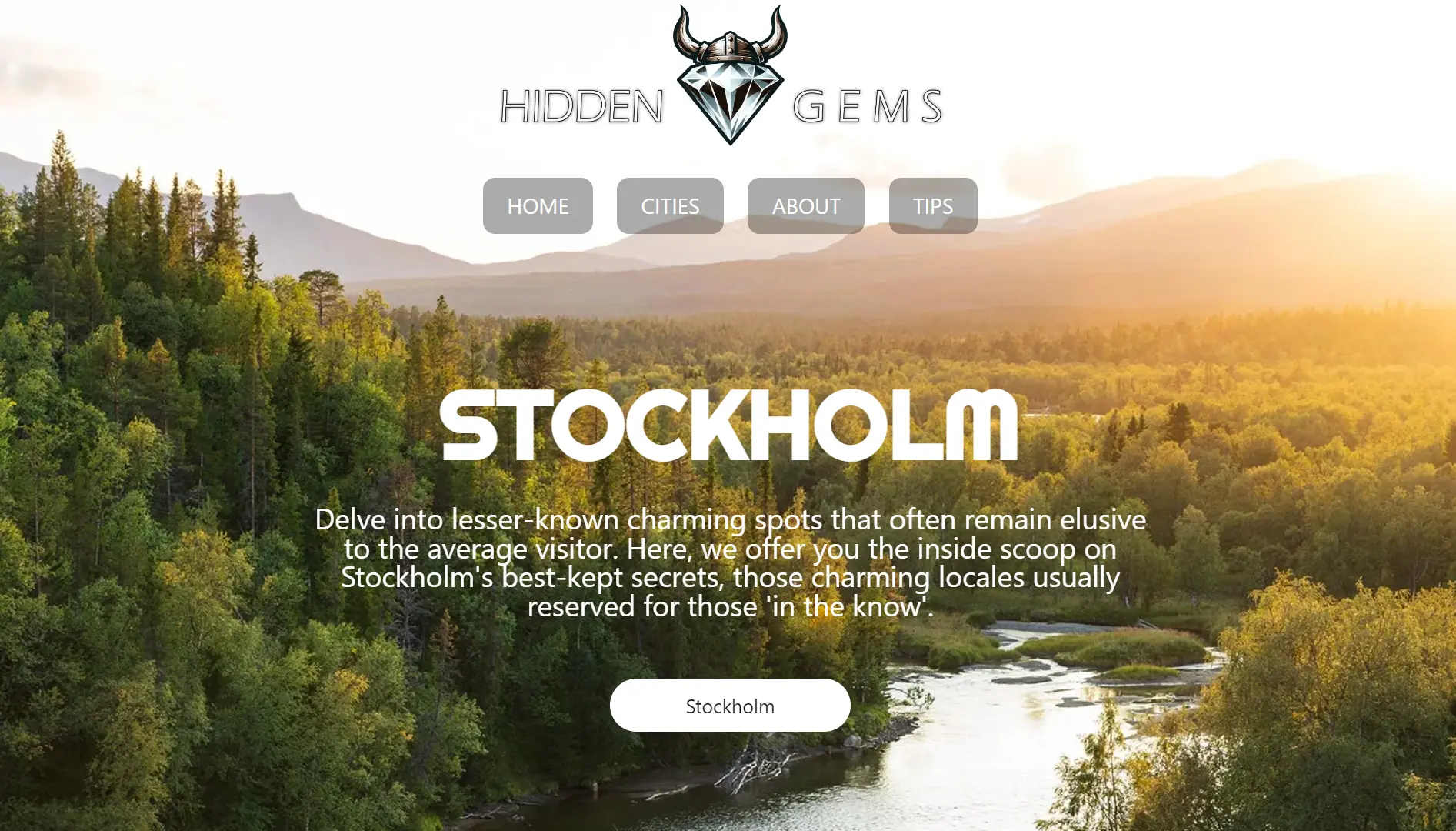 Website background with a beautiful view from Sweden with mountains, fir forest and river