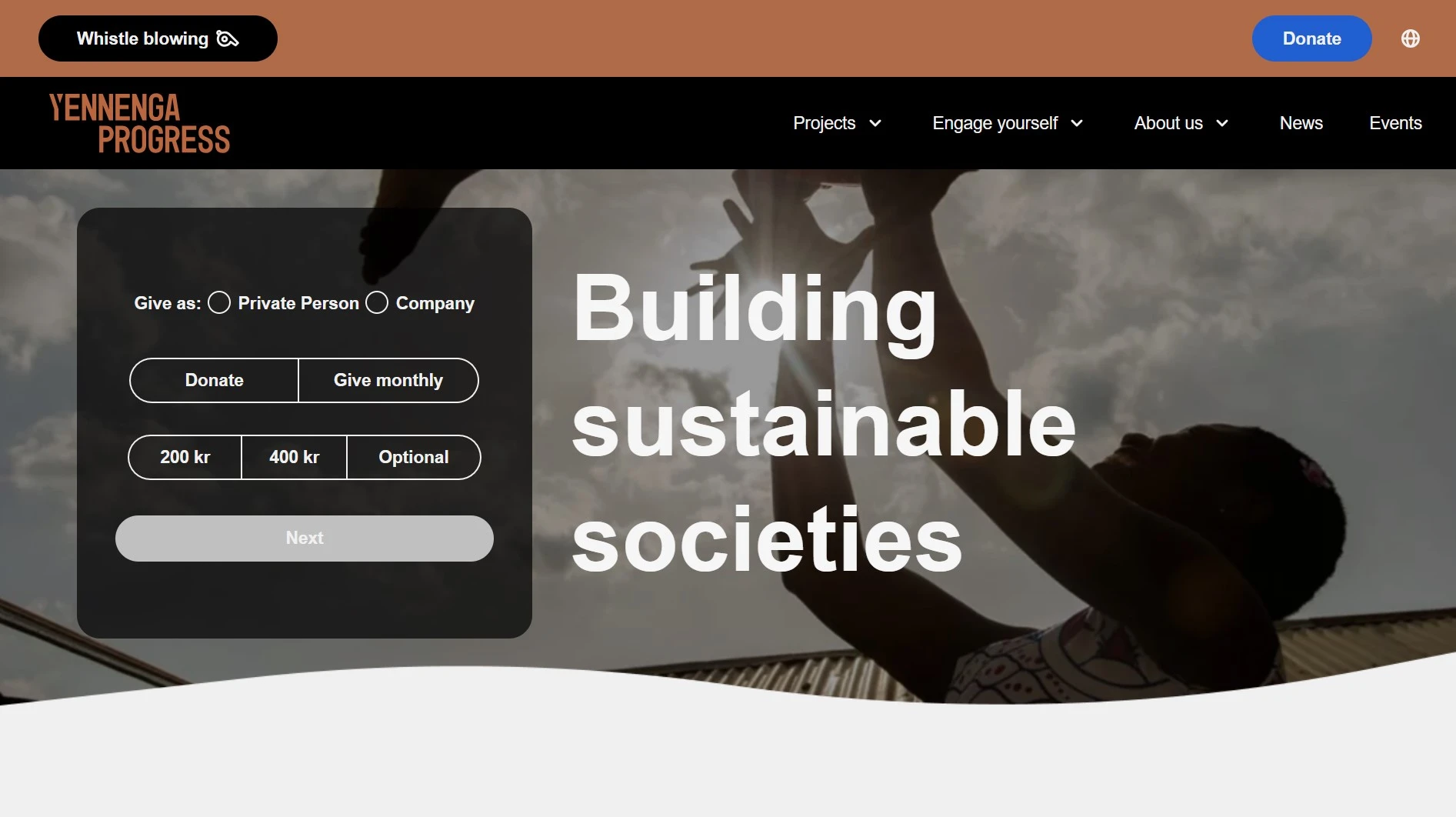 The landing page of the Yennenga Progress website